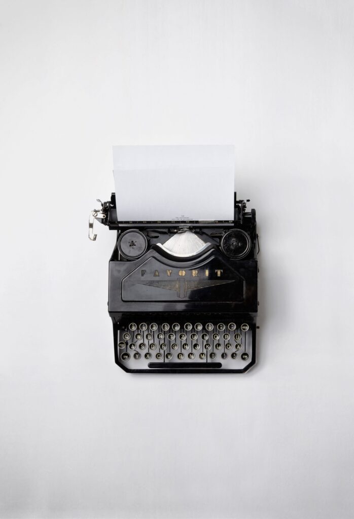 Vintage black typewriter on table.