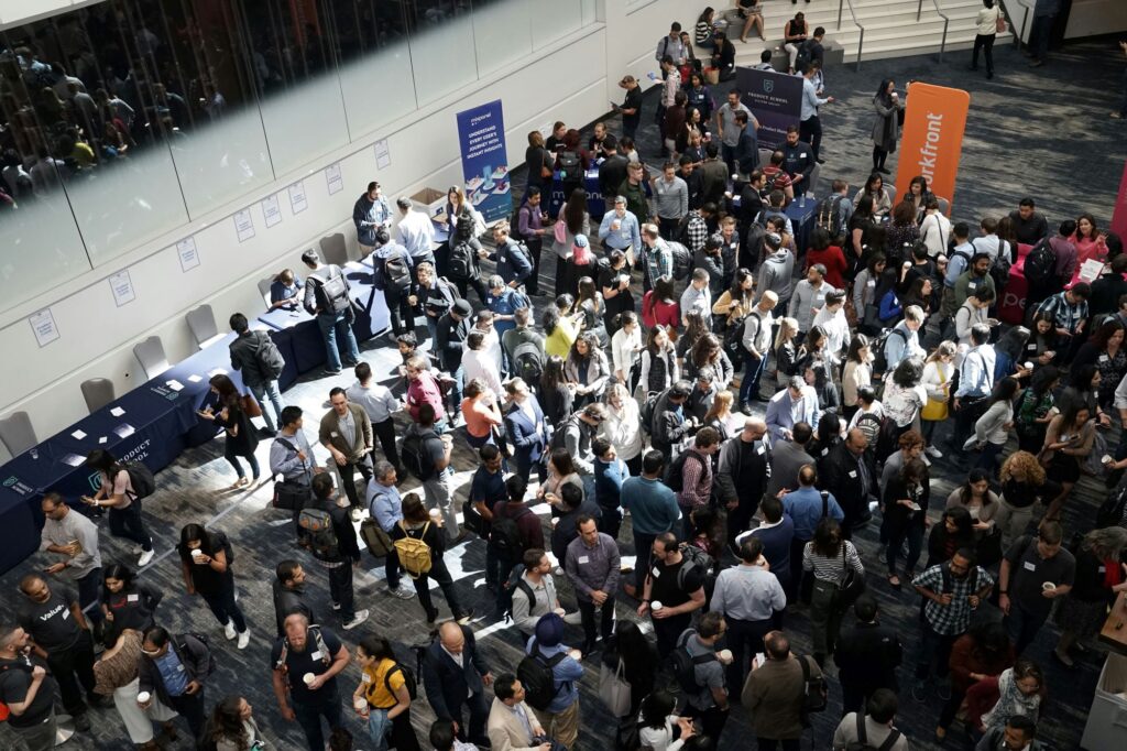 A crowded room for a live event.