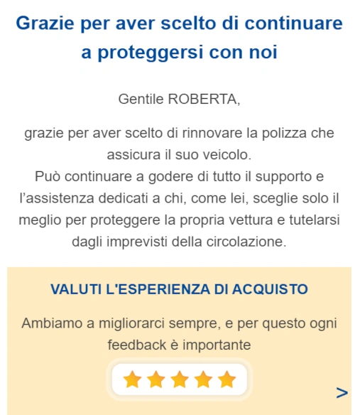 Esempio mail post vendita di un'assicurazione.